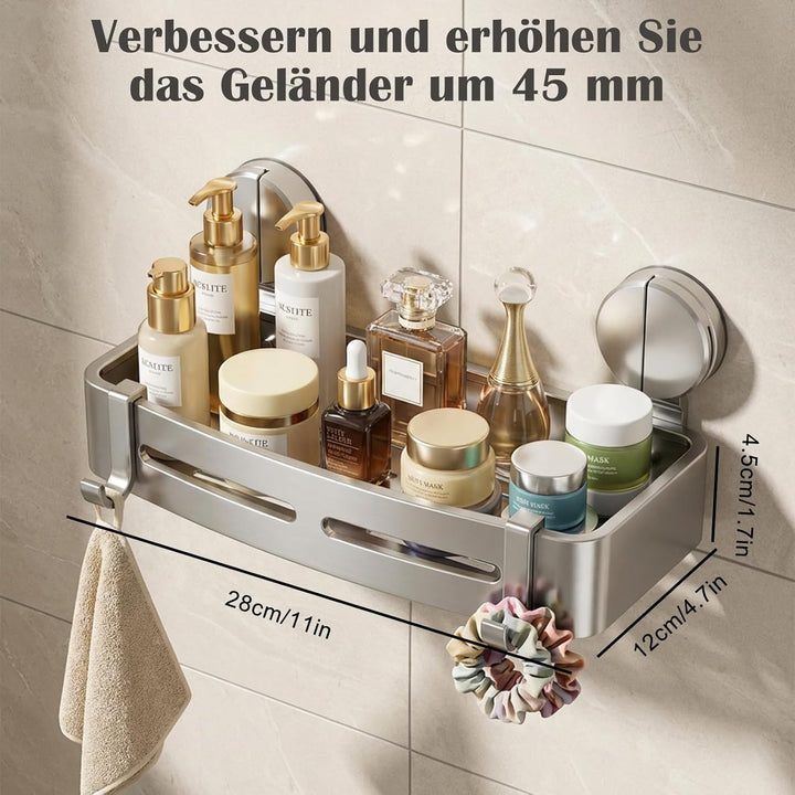 OlyPegic Duschablage Saugnapf | Ohne Bohren 32cm, 10kg Tragfähigkeit, Aluminium Wasserfest, Shampoo