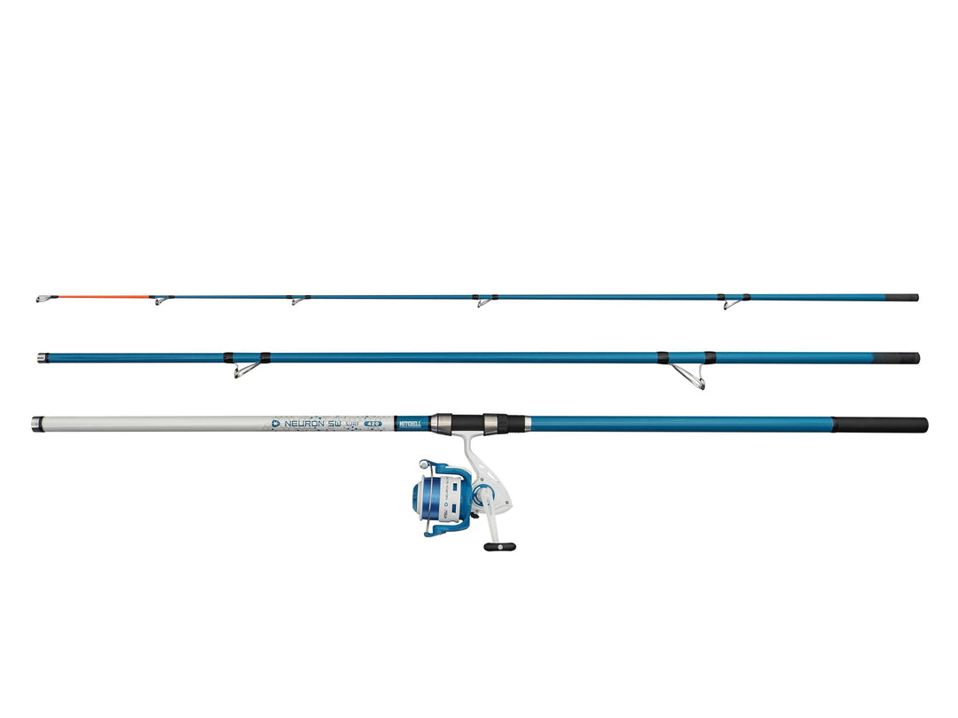 Mitchell Neuron SW II Surf-Ruten- und Rollen-Kombination | Salzwasser-Surf-Angel-Set | 1+1-Lager-Rol