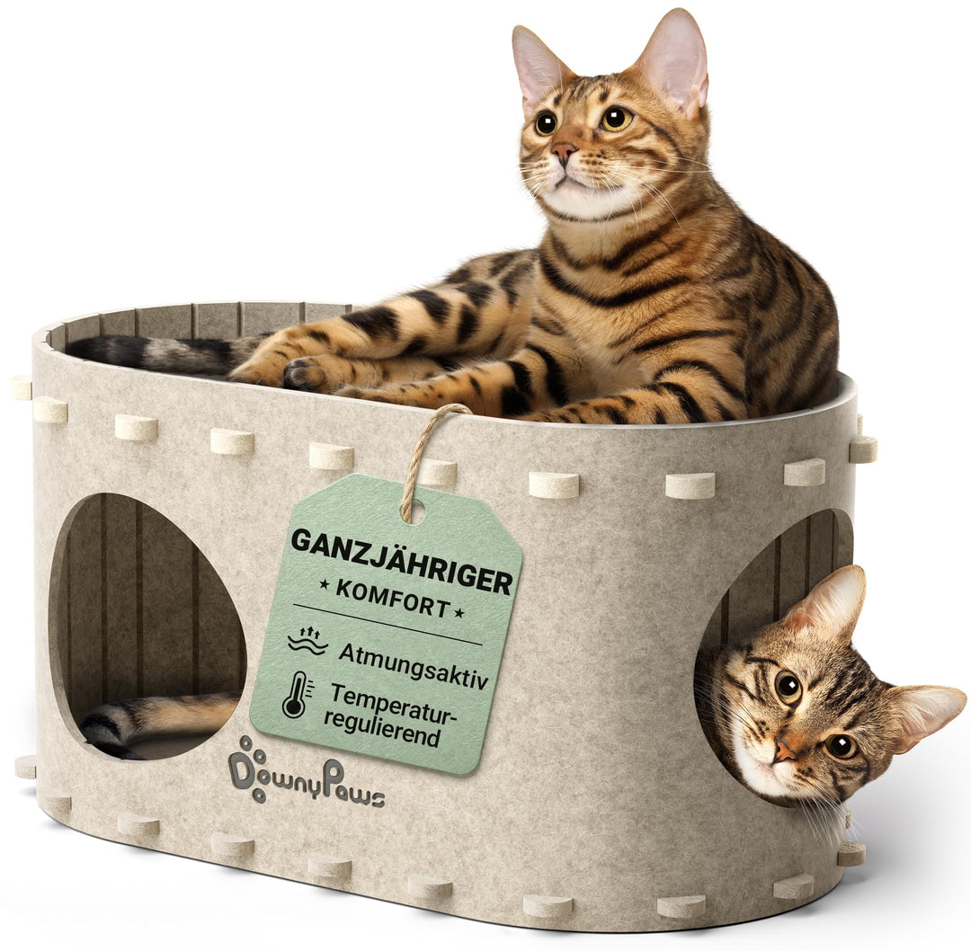 Katzenhöhle Filz, Katzenhaus aus Filz, Katzenbett, Katzenhöhle für Katzen, 58 x 33 x 30cm, Peek-a-Bo