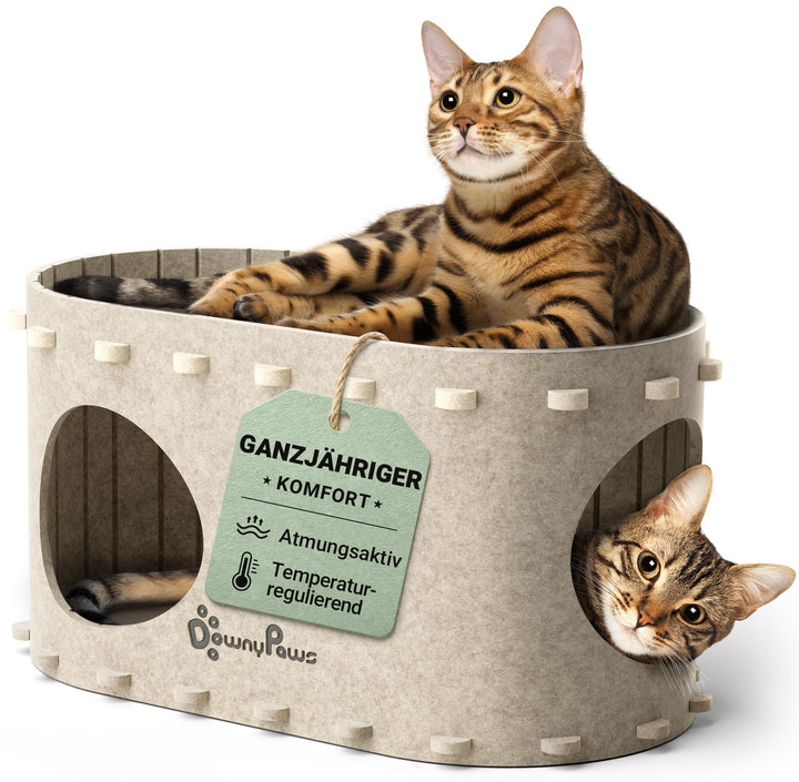 Katzenhöhle Filz, Katzenhaus aus Filz, Katzenbett, Katzenhöhle für Katzen, 58 x 33 x 30cm, Peek-a-Bo