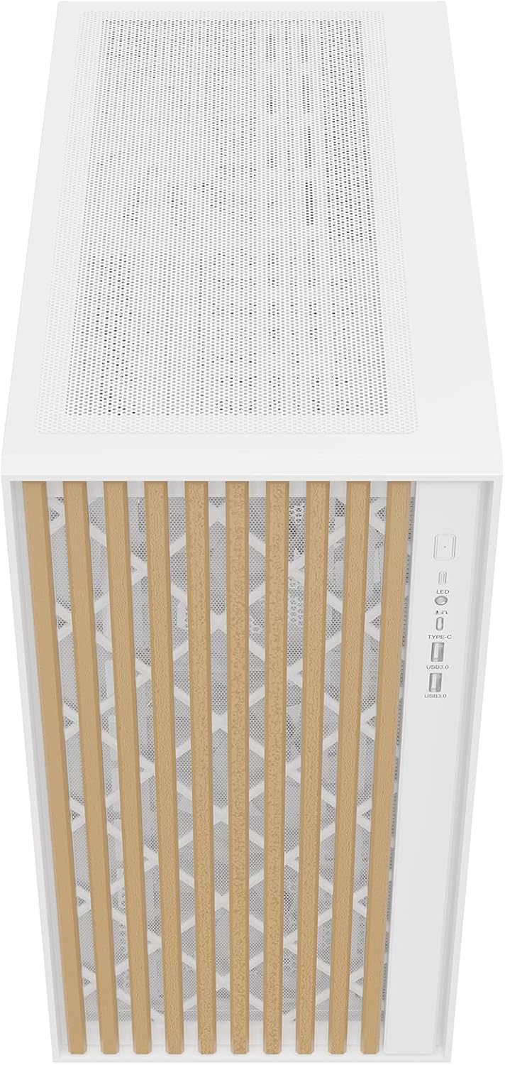 Itek Case Woody - Gaming Tower, ATX, 3x14cm White Fan, 2xUSB3, Type-C, Wood Front, Temp Glass Side P