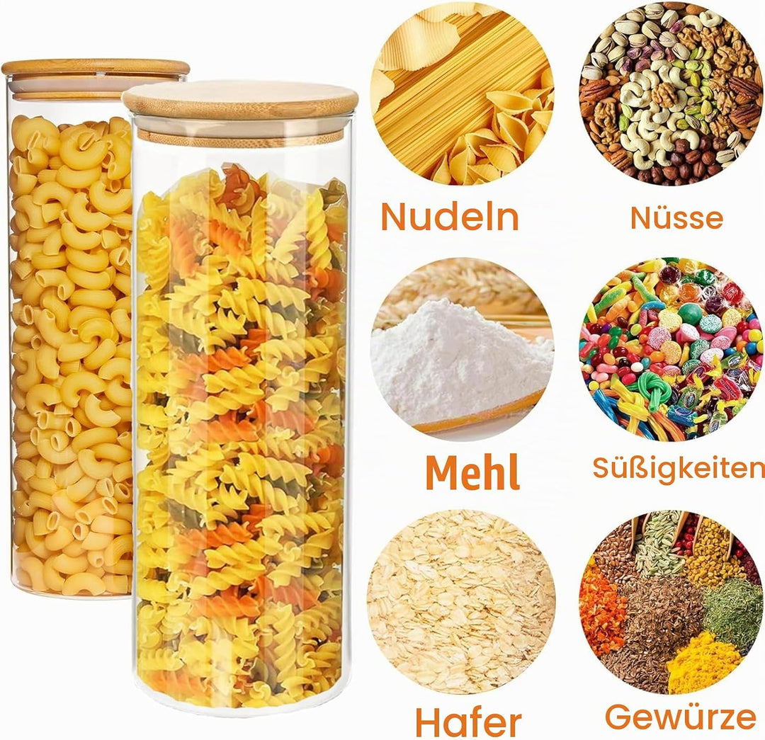 Keyoung 2 Stücke Müsli Aufbewahrung glas, Vorratsgläser mit Deckel 2100ml für Hafer, Müsli, Nudeln,