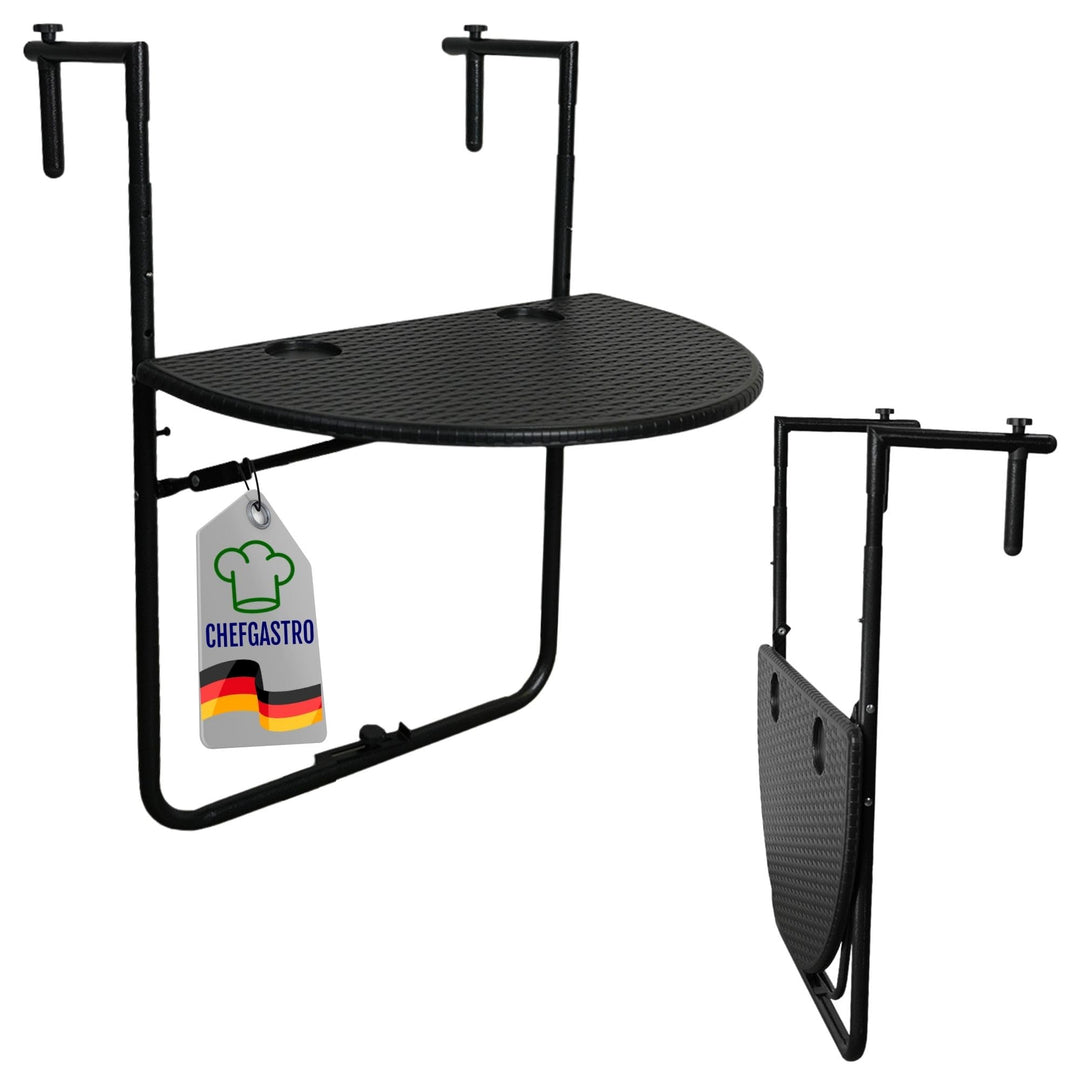 CHEFGASTRO Balkonhängetisch klappbar wetterfest 3-Fach höhenverstellbar 60x40cm Metall Rattan Optik