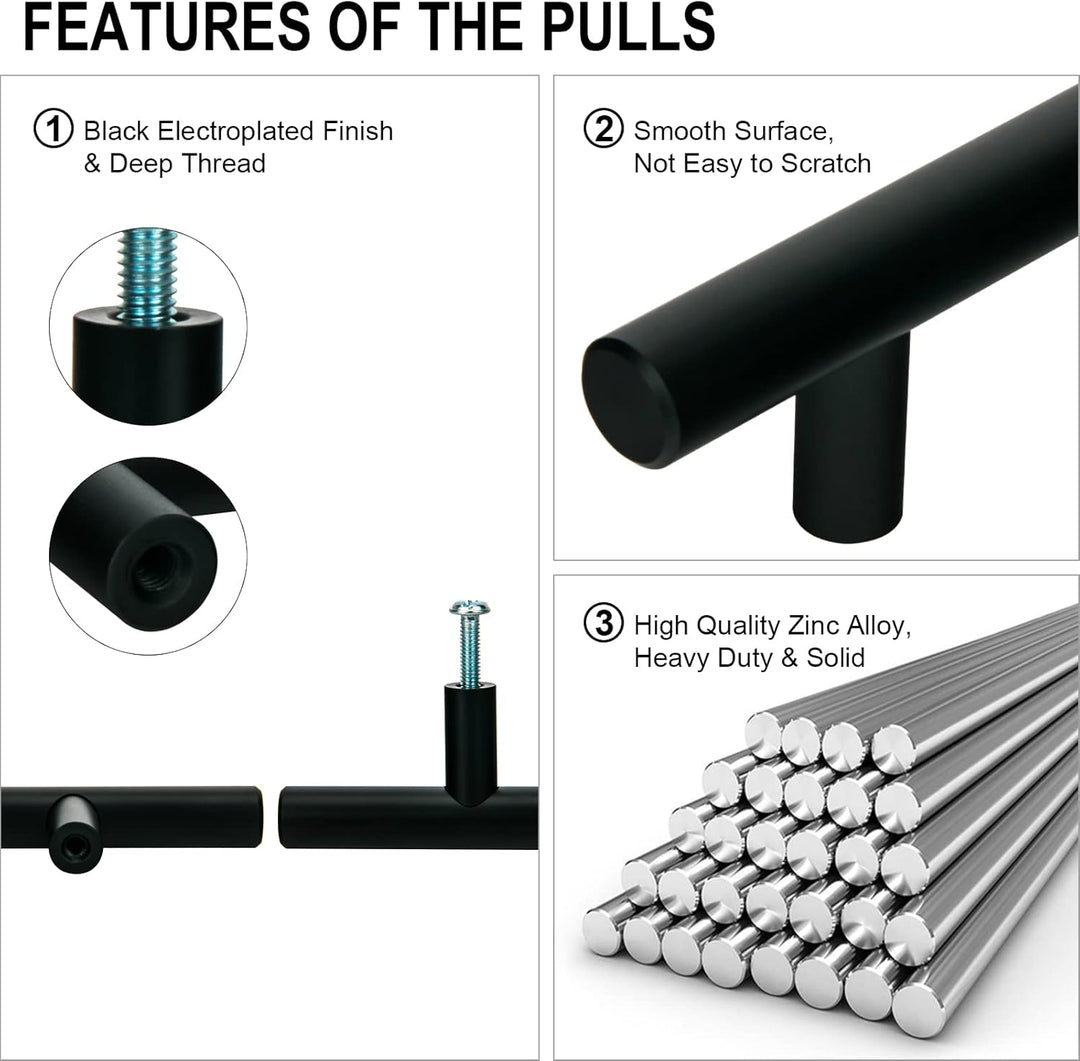 KoKoBin 15 Stück Edelstahl schwarz Schrankgriffe Möbelgriffe 96mm Lochabstand Schubladen Griffe Zink
