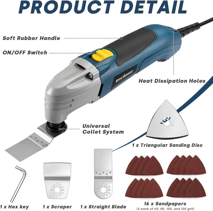 Enventor 200W Oszillationswerkzeug, 22000RPM, 3° Oszillationswinkel, Oszillierendes Multifunktionswe