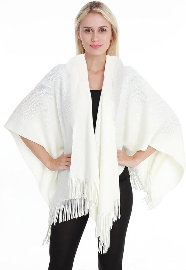 Rayson Poncho Damen Vintage Schal Wrap Schal Mit Plüschausschnitt Und Seitentaschen Open Front Ponch