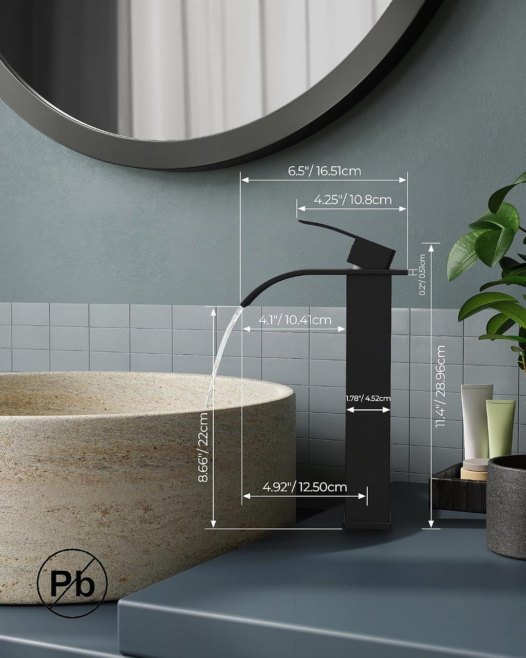 FORIOUS Wasserhahn Bad Schwarz,Wasserfall Waschtischarmatur Einhandmischer Armatur Waschbecken mit A
