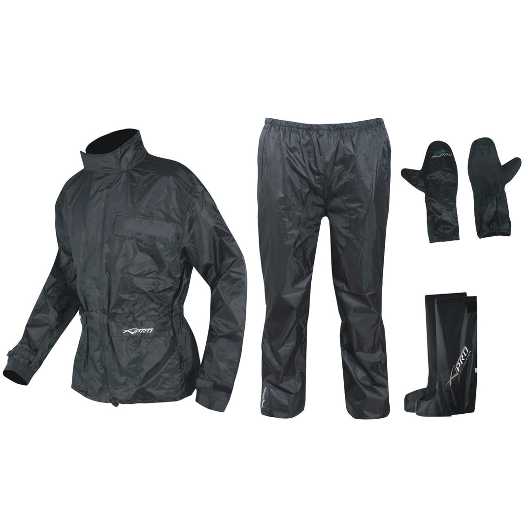 A-Pro Ganzkörper Wasserdicht Regenanzug Handschuhe Stiefel Motorradkombi Schwarz 3XL 3XL Schwarz, 3X