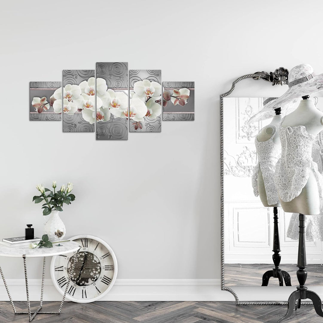 Runa Art Wandbilder Blumen Orchidee 5 Teilig Bild auf Vlies Leinwand Deko Wohnzimmer Abstrakt Beige