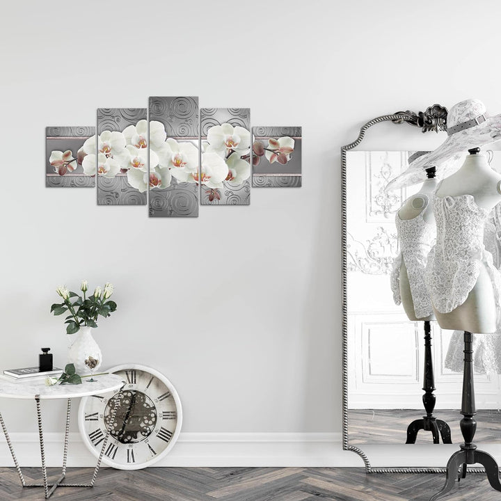 Runa Art Wandbilder Blumen Orchidee 5 Teilig Bild auf Vlies Leinwand Deko Wohnzimmer Abstrakt Beige