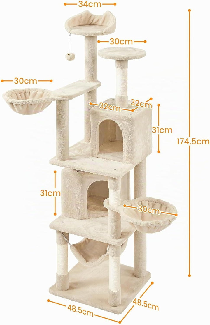 Yaheetech Katzenkratzbaum 175 cm deckenhoch Kratzbaum für Katzen, Stabil Kletterbaum mit Sisal-Kratz