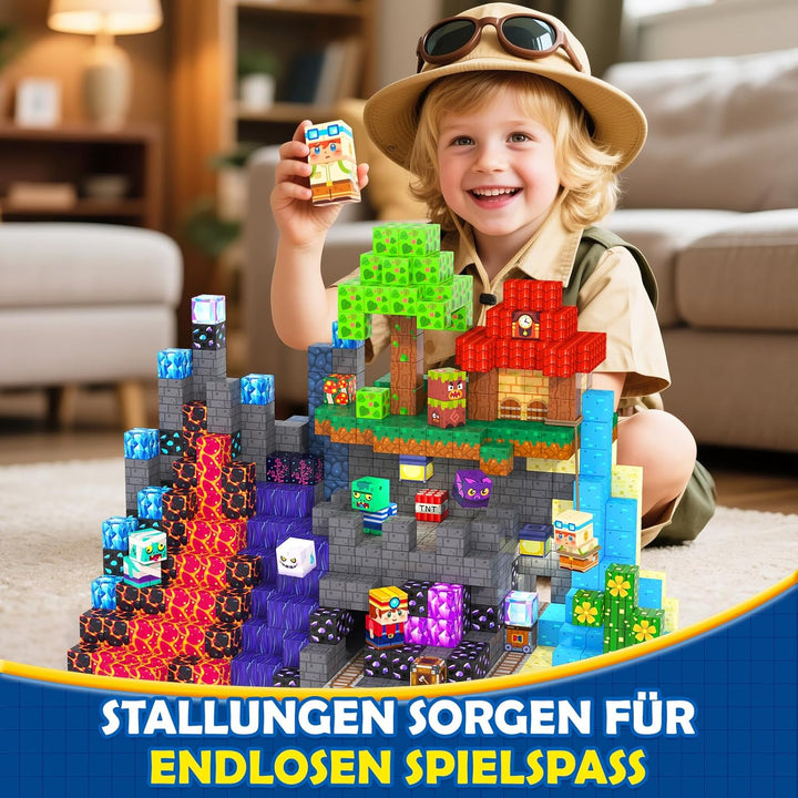 Coodoo Magnetische Bausteine - Baue Mine Magnet Welt, 200 Teile Magnetspielzeug Outdoor Sensorische