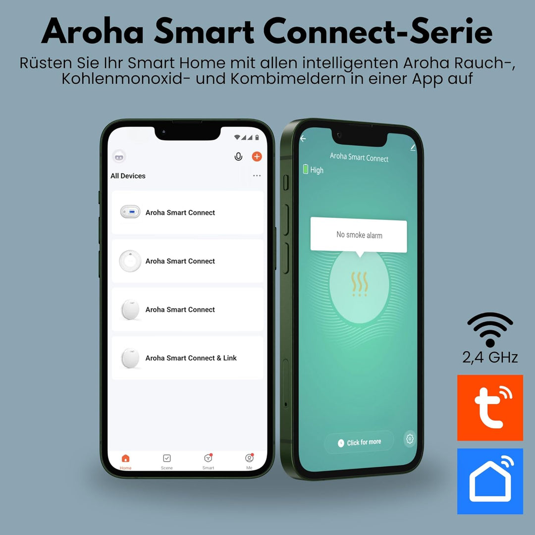Smart Rauchmelder WLAN - 10 Jahre Batterie - Aroha Smart Connect Rauchmelder - Feuermelder WLAN Vern