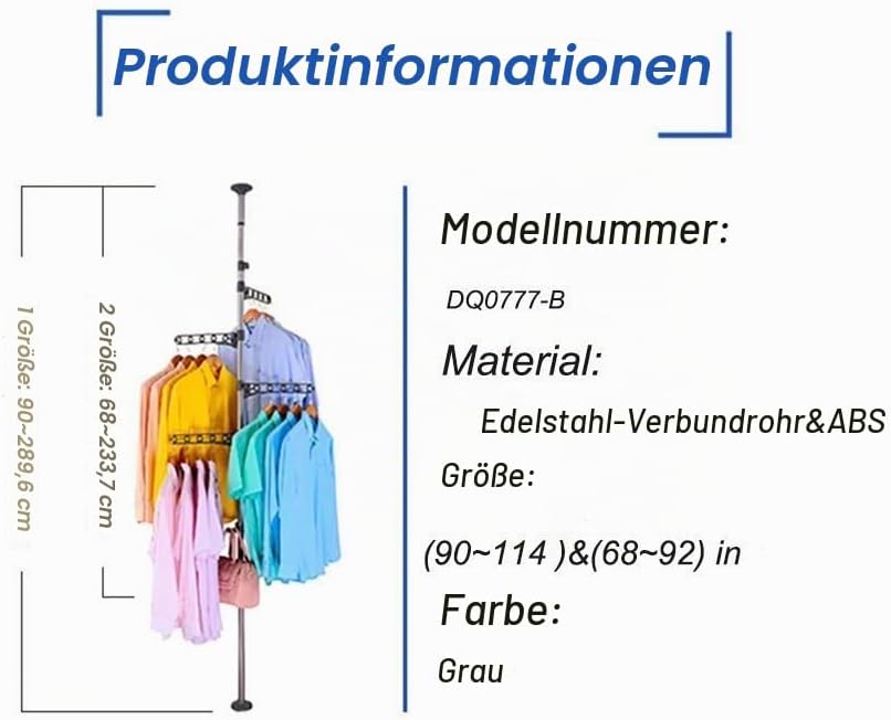 BAOYOUNI 4-Tier Stehend Wäscheständer kleiderständer Teleskopstange Kleiderbügel Organizer Boden bis