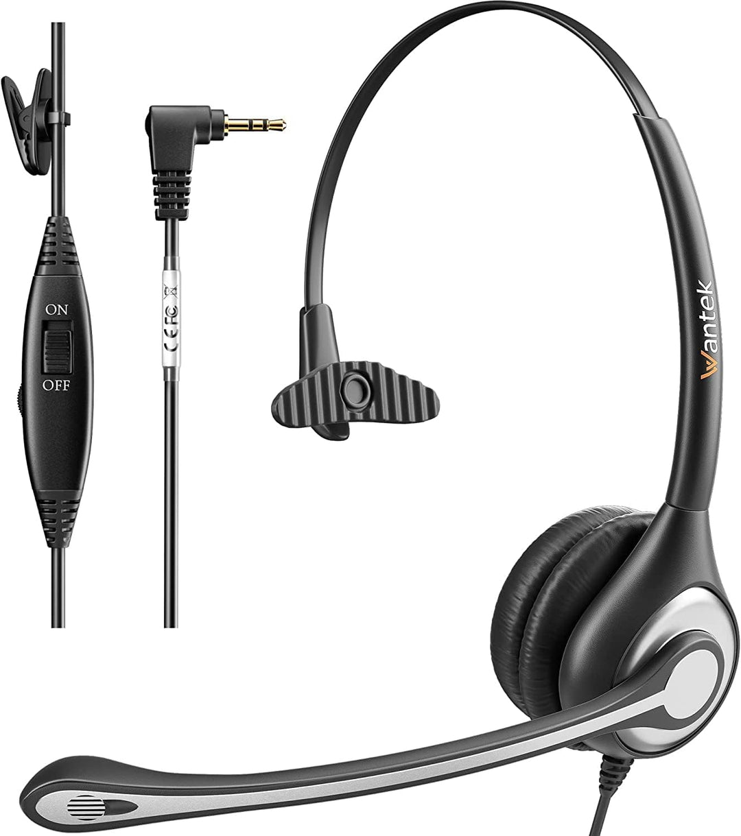 Wantek 2,5mm Klinke Headset Telefon mit Mikrofon Noise Cancelling & Lautstärkeregler, Schnurlos Fest