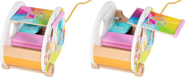 goki 51431 - Wohnwagen Camperfreude – farbenfroher goki66 Wohnanhänger aus Holz für Minipuppen/Biege