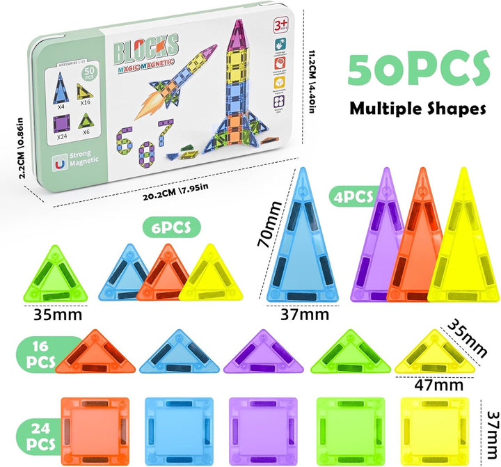 50 Stück Mini Magnetische Bausteine Reiseset, Mini magnetbausteine Travel Magnetic Tiles für Kinder,