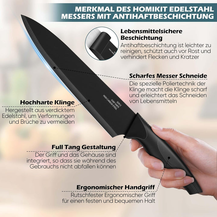Homikit Messerblock Set, 15-tlg Edelstahl Messer Küchenmesser mit Wetzstahl, Messerblock mit Messers
