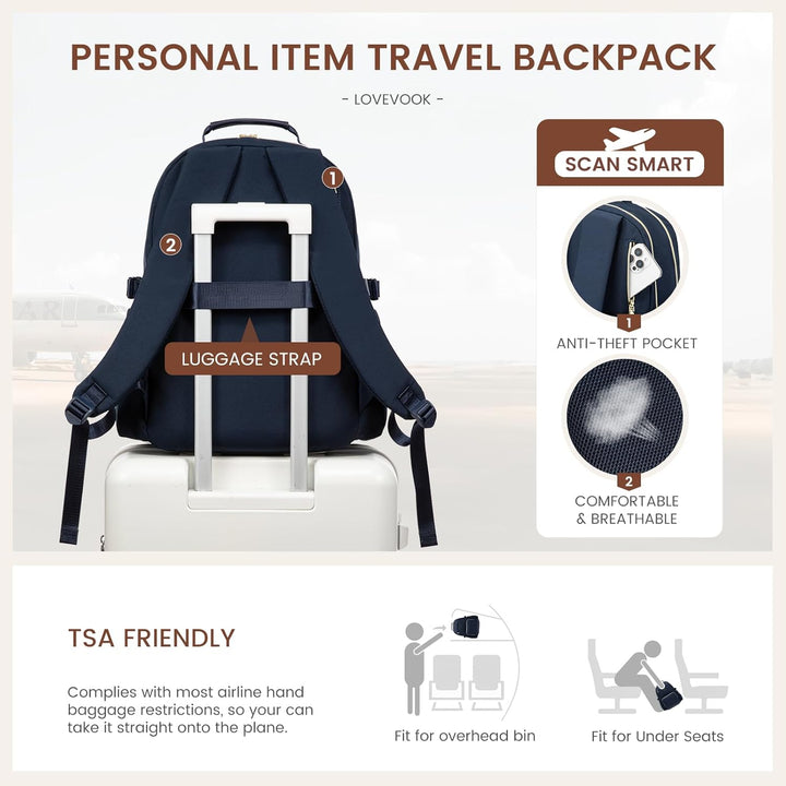 LOVEVOOK Rucksack Damen,15.6 Zoll Laptop Schulrucksack Teenager mit grossem Fach für Trinkflaschen,T
