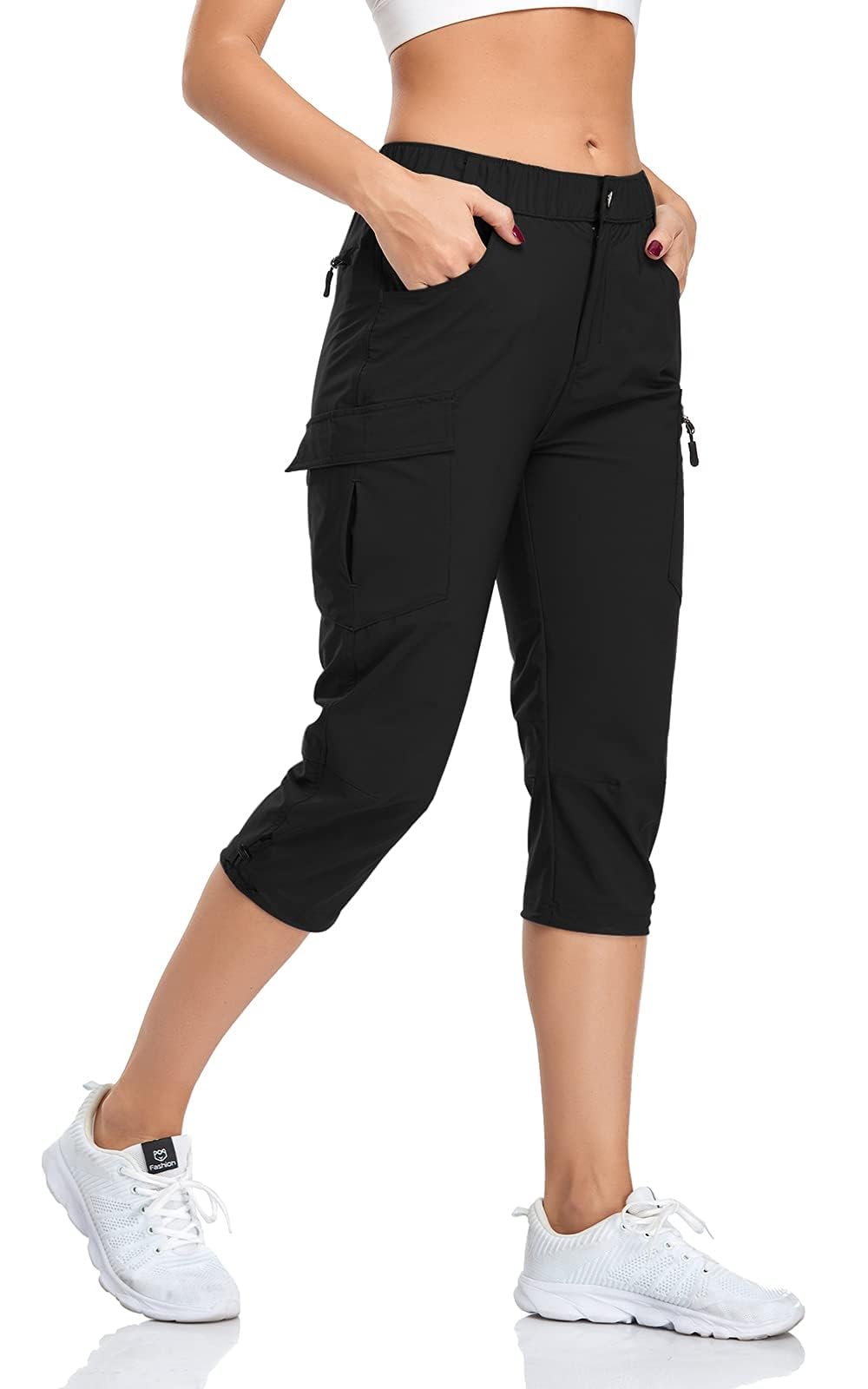 GymBrave Wanderhose Damen 3/4 Trekkinghose Stretch Leiche schnell trocknend Cargo Caprihose Sommer O