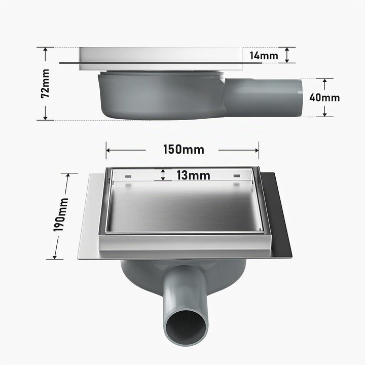 Bodenablauf Dusche Edelstahl,15cm 2in1 Befliesbar Duschrinne Duadratisch mit 360°Siphon,Aufgerüstete