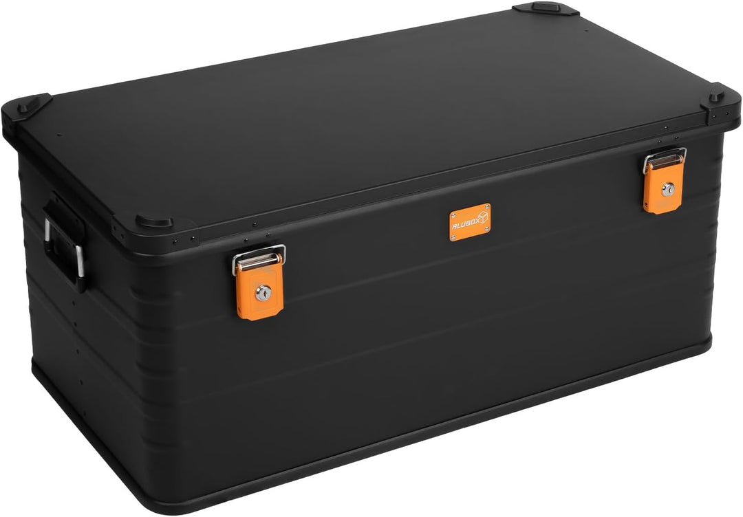 Alubox Alukiste abschliessbar E141B - Premium Aluminium Lagerbox 141 Liter - Deckel mit Aluminium Dr
