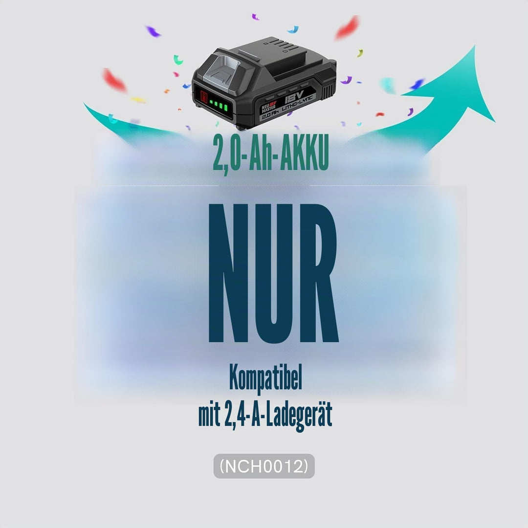 NEU MASTER 18V 2.0Ah Lithium-Ionen Akku für NEU MASTER Li-Ion 18V Werkzeuge Braun, Braun
