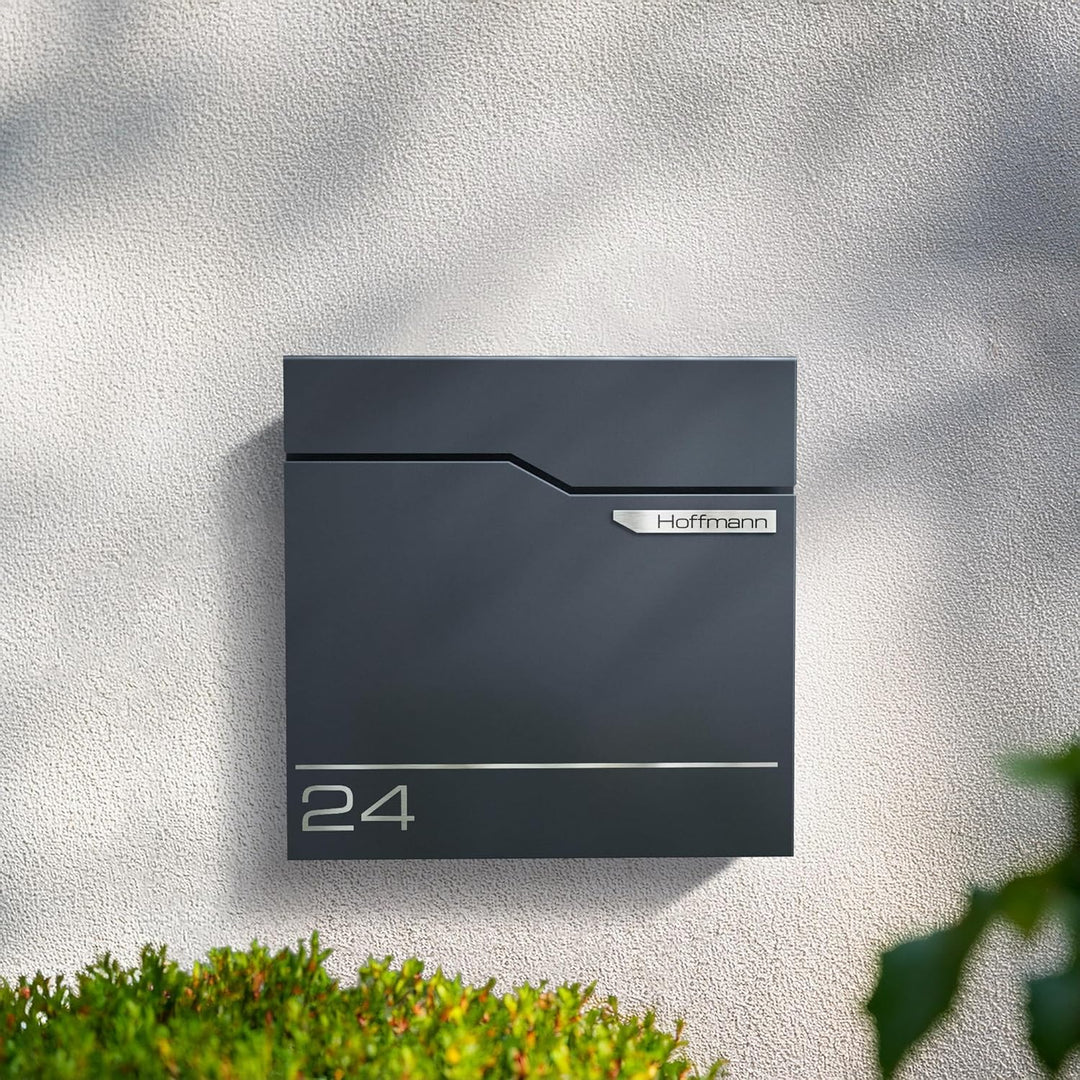 Metzler Exklusiver Briefkasten in Anthrazit RAL 7016 Hoffmann - Wandbriefkasten mit V2A Edelstahl-Na