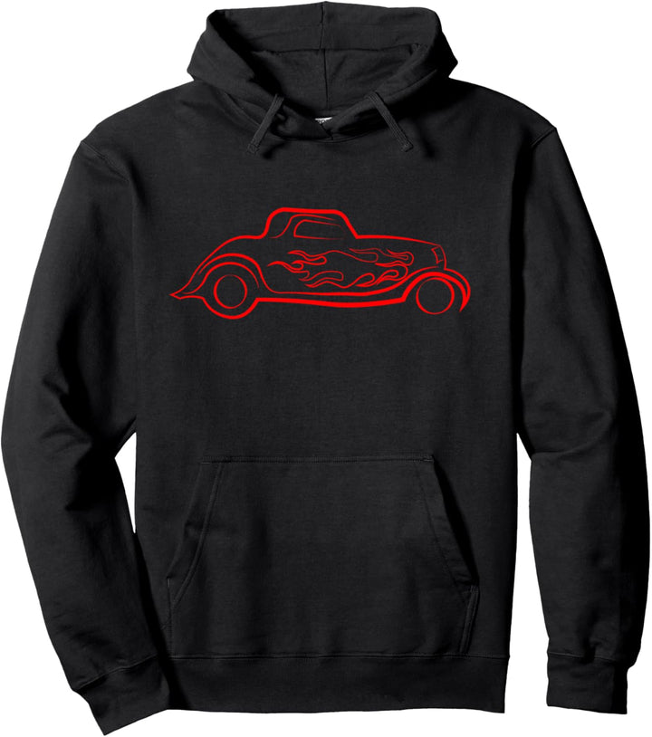 Hot Rod Classic Coupe, Red Outline Rustbucket Rat Race Pullover Hoodie