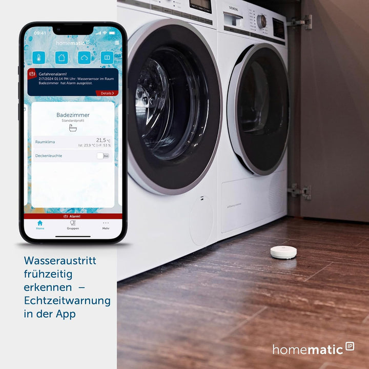 Homematic IP Smart Home 2er-Set Wassersensor, Wassermelder für zuverlässige Alarmierung per Sirene u
