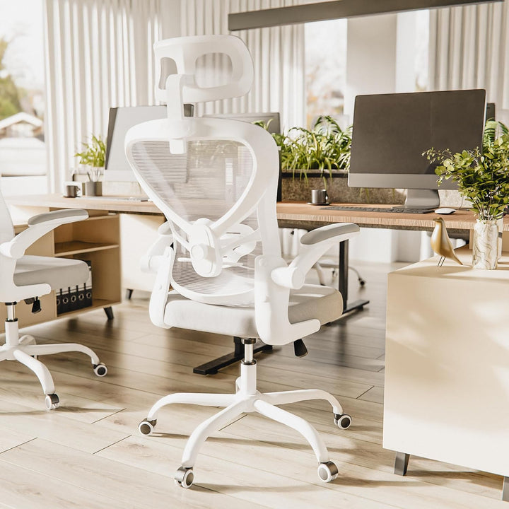 ALAULM Ergonomischer Bürostuhl mit Verstellbarer Lendenwirbelstütze und um 90° hochklappbaren Armleh