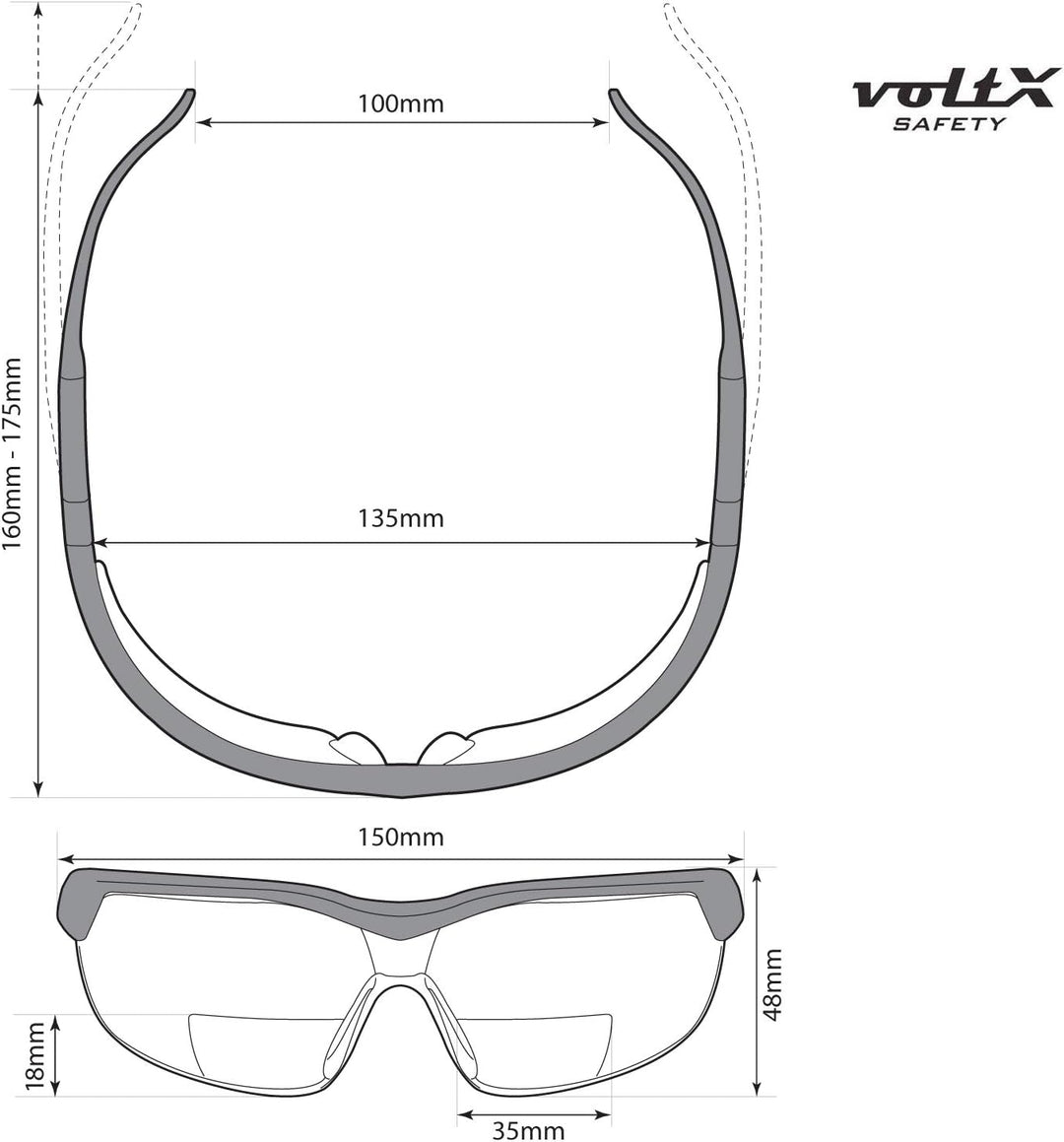 voltX 3 x GT ADJUSTABLE Bifokale Lesen Schutzbrille (KLAR, GELB, BRAUN +2.5 Dioptrie) CE EN166F, Ant