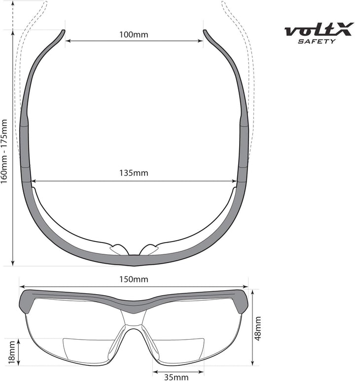 voltX 3 x GT ADJUSTABLE Bifokale Lesen Schutzbrille (KLAR, GELB, BRAUN +2.5 Dioptrie) CE EN166F, Ant