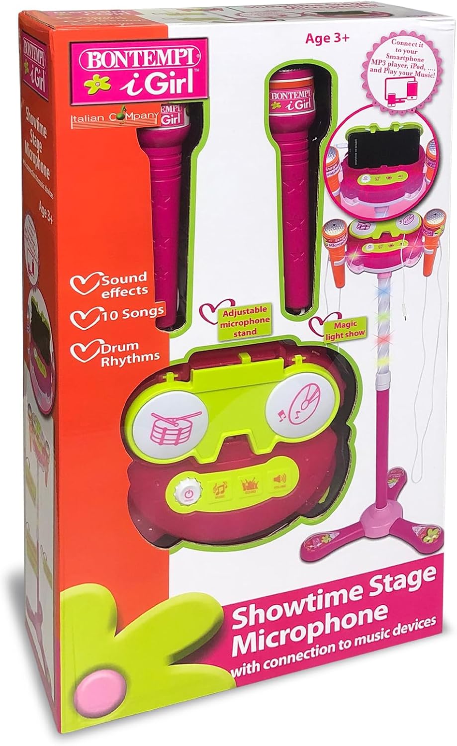 Bontempi 40 1471 TwinStage Mic-Doppeltes Bühnenmikrofon mit MP3-Anschluss für atemberaubende Perform