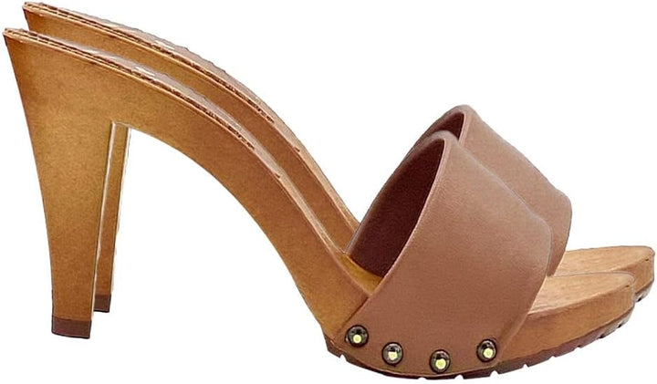 Kiara Shoes Damenclogs aus Leder mit mittlerem Absatz - Made in Italy - K6308 CUOIO (37 EU, BRAUN) 3