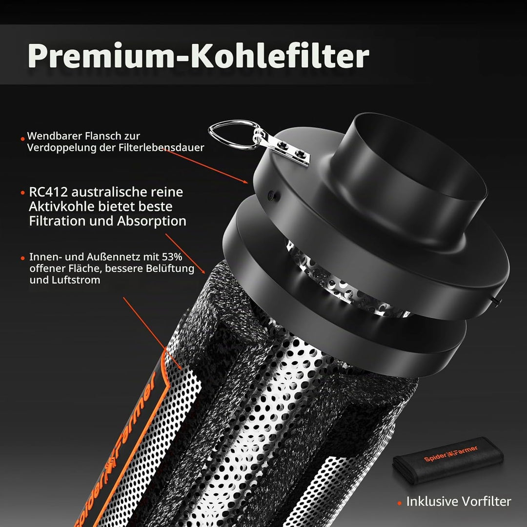 Spider Farmer 150 mm/6 inch Kohlefilter für Growzelt, Luftkohlefilter mit Premium Australien Virgin