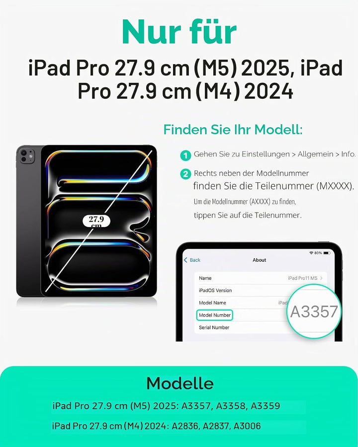 ESR für iPad Pro 11 Zoll Hülle M4 (2024) mit Stifthalter, Abnehmbarer Magnetabdeckung, vertikalem St