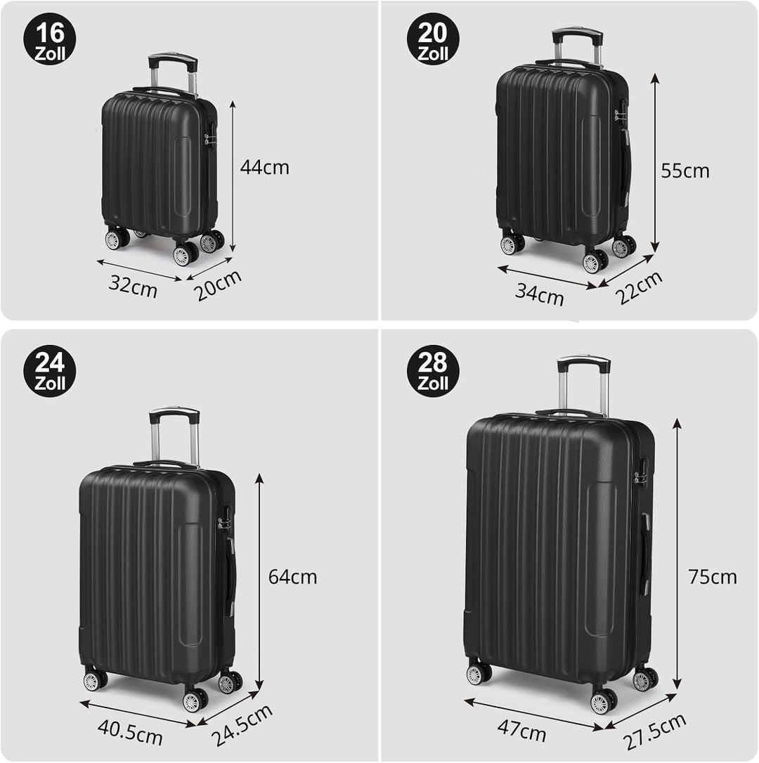 LALAHO Kofferset 4 teilig (Schwarz) | Reisekoffer Set, Hartschalen Koffer Set aus ABS, Gepäckset mit