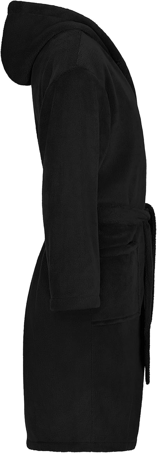 Kinderbademantel Kuschel Soft Fleece mit Kaputze & Taschen Jungen, Mädchen (140, schwarz) Microfaser