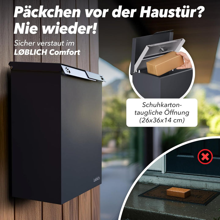 Briefkasten RAL 7021 Schwarz-grau | Vom Briefträger entwickelter XL-Wandbriefkasten für Päckchen & P