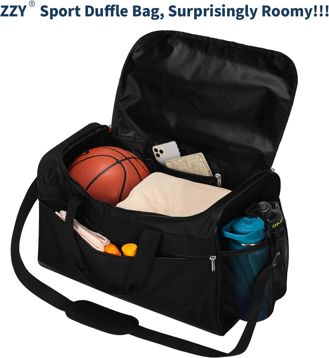 Sporttasche Reisetasche Fitness Tasche mit Schultergurt Wochenendtasche für Damen und Herren (Schwar
