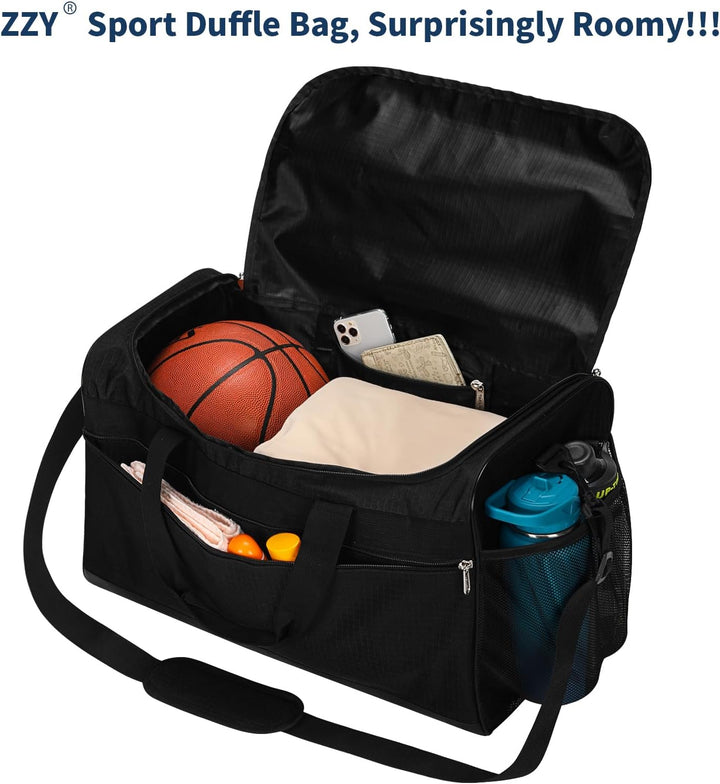 Sporttasche Reisetasche Fitness Tasche mit Schultergurt Wochenendtasche für Damen und Herren (Schwar