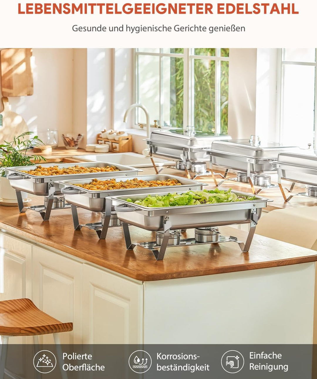 Wilprep Chafing Dish Edelstahl Buffet-Set Warmhaltebehälter Speisenwärmer Wärmebehälter Rechaud für
