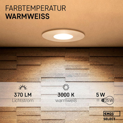 Emos LED Einbaustrahler 230V 5W, 370lm | Einbaustrahler wasserdicht IP44 für Aussen und Innen | LED