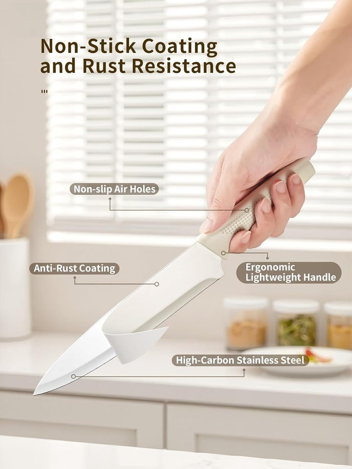 Yabano Messerblock Set, 7 teilig Messerset mit Messerblock und integriertem Messerschärfer,Küchenmes