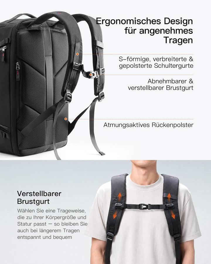 Inateck Leichter Reiserucksack Handgepäck Flugzeug Erweiterbar 36-43L | TSA Freundlich Grosse Kapazi
