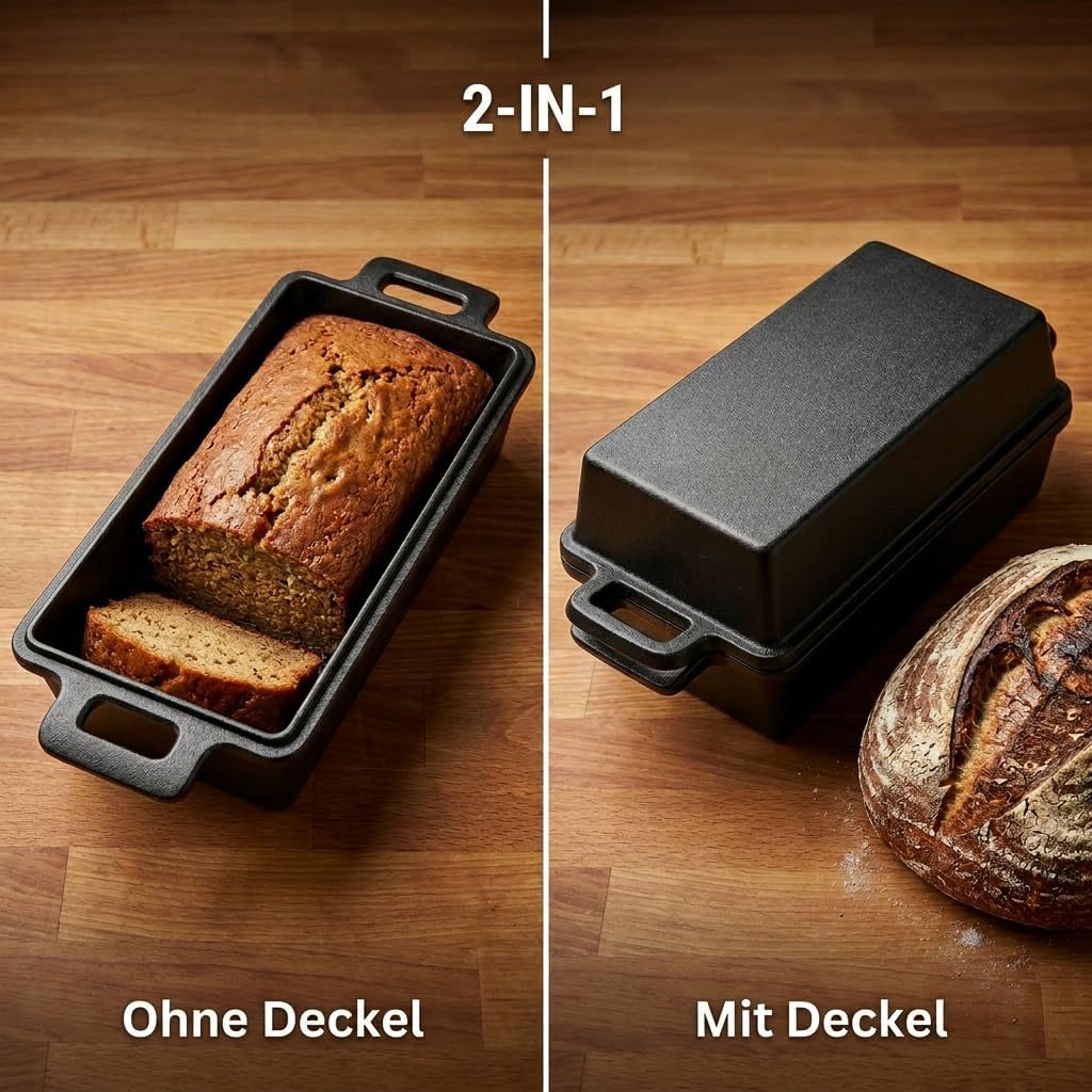 Brotbackform mit Deckel Gusseisen - Ideal als Kastenform, Toastbrot Backform, Brotform, Gusseisen To