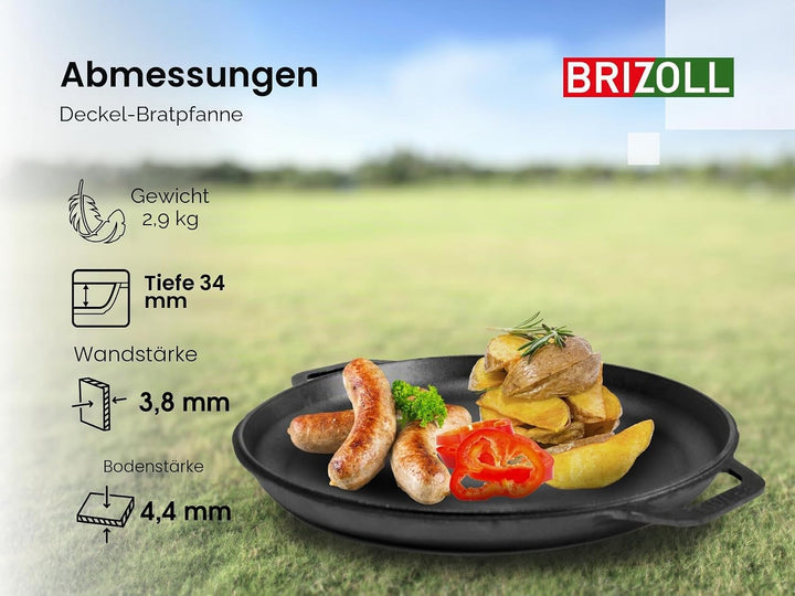 Brizoll Kazan Gusseisen Asian, mit Deckel, Bratpfanne, Dutch Oven, 8 l, Schwarz (KA08-3)