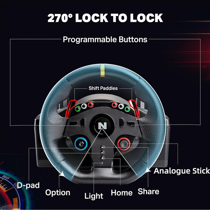 NITHO Drive Pro ONE V24 Gaming Rennlenkrad mit Pedalen, 270 Grad Spiele Lenkrad für PS4, PC, Xbox On