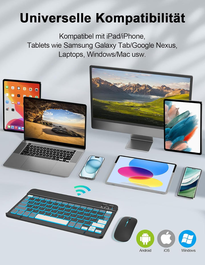 LAMA Kabellose Bluetooth Tastatur &amp; Maus, wiederaufladbare Universal Tablet Tastatur, kompatible mit